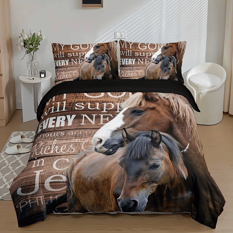 Horse Bedding Set My God Will Supply All Your Needs Duvet Covers Brown Unique Gift