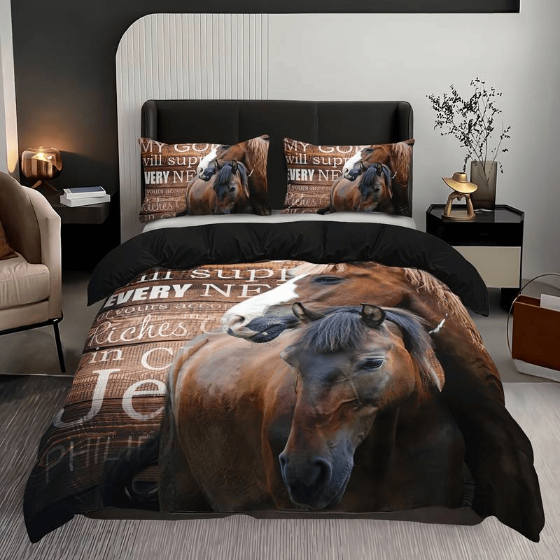 Horse Bedding Set My God Will Supply All Your Needs Duvet Covers Brown Unique Gift