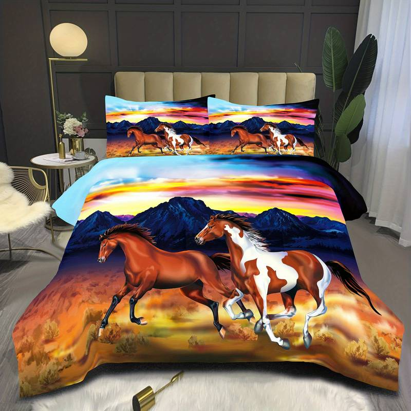 Horse Bedding Set Running Horse In The Sunset Duvet Covers Colorful Unique Gift