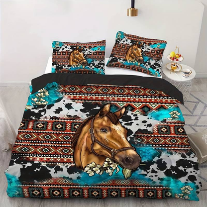 Horse Bedding Set Horse Graphic Bohemian Leopard Pattern Duvet Covers Brown Unique Gift