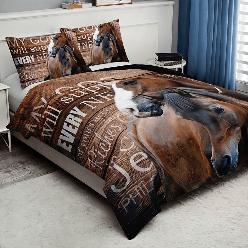 Horse Bedding Set My God Will Supply All Your Needs Duvet Covers Brown Unique Gift