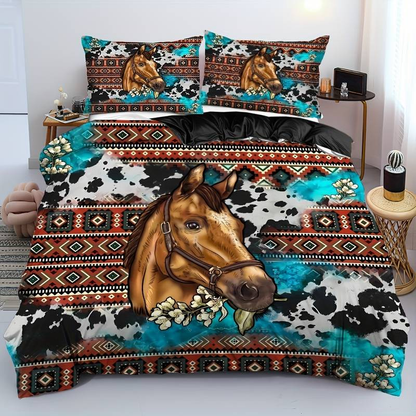 Horse Bedding Set Horse Graphic Bohemian Leopard Pattern Duvet Covers Brown Unique Gift