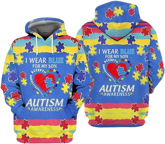 Autism Hoodie I Wear Blue For My Son Autism Awareness Hoodie Colorful Unisex