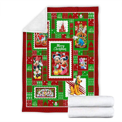 DN Blanket MK And MM Mouse With Friends Merry Christmas Red Green Blanket