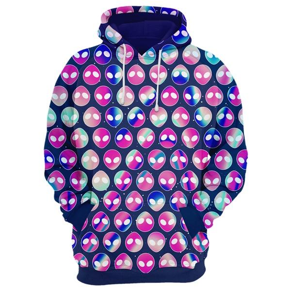 Unifinz Alien Hoodie Radiant Color Pink Alien Head Pattern Hoodie Alien Apparel 2022