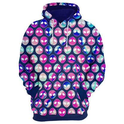 Unifinz Alien Hoodie Radiant Color Pink Alien Head Pattern Hoodie Alien Apparel 2022