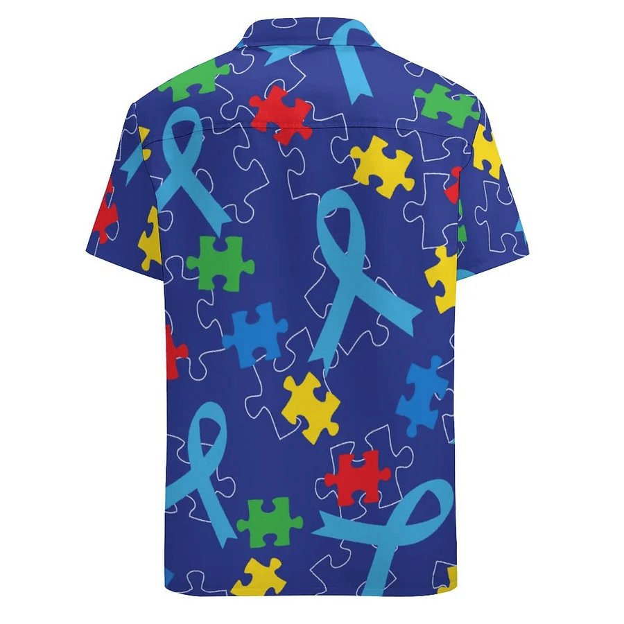 Autism Hawaii Shirt Autism Awareness Month Ribbon Puzzle Aloha Shirt Blue Unisex