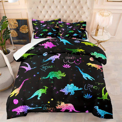 Dinosaur Bedding Set Glitter Dinosaurs Silhouette Roar Dino Duvet Covers Colorful Unique Gift