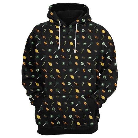  Halloween Hoodie Halloween Candies Trick Or Treat Pattern Black Hoodie Adult Unisex