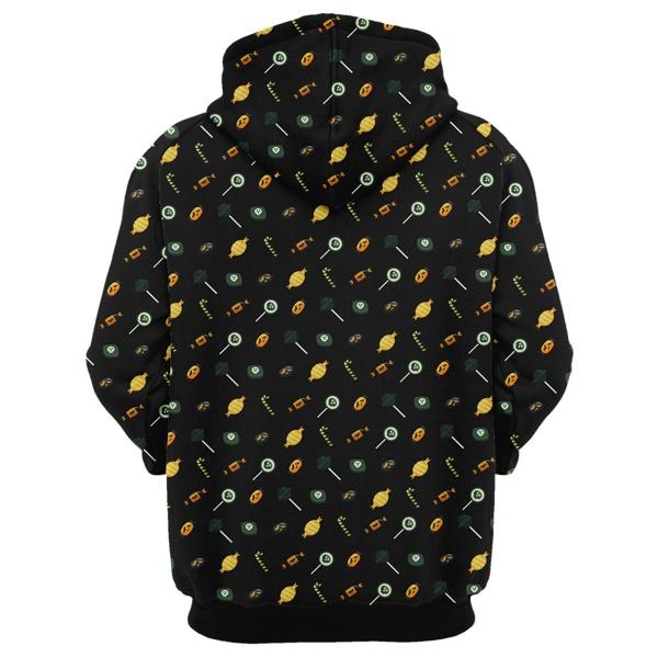  Halloween Hoodie Halloween Candies Trick Or Treat Pattern Black Hoodie Adult Unisex