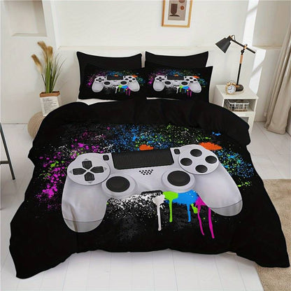 Game Bedding Set Game Controller Spraying Watercolor Duvet Covers Black Unique Gift