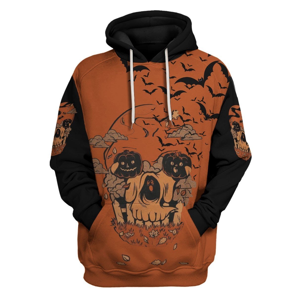 Friday89 Halloween Shirt Halloween Pumpkin Shost Skull Bats Black Orange T-shirt Halloween Hoodie Unisex Full Print