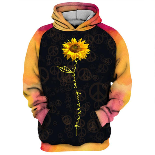  Hippie Apparel Sunflower You Are My Sunshine My Only Sunshine Peace Symbol Pattern Hoodie Colorful Full Size