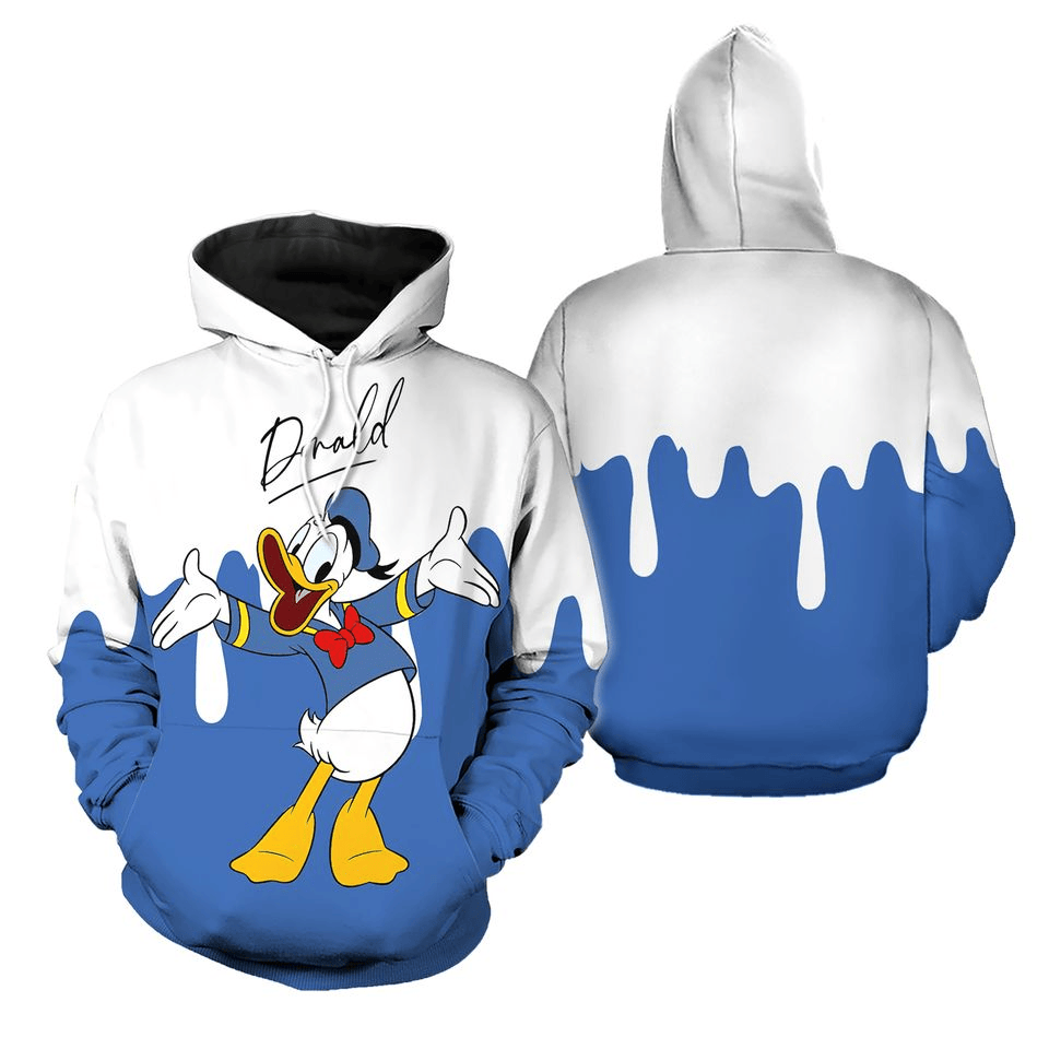 DN Donald Hoodie Donald Duck Dripping Paint Hoodie White Blue Unisex