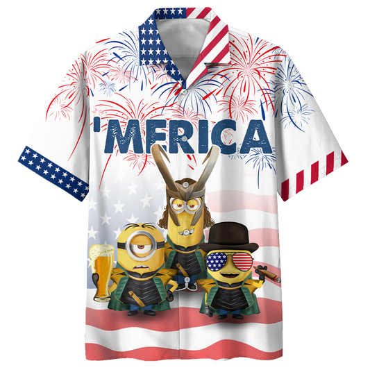 Unifinz Minions Hawaiian Shirt Cosplay Minions America White Hawaii Shirt Funny Minions Aloha T-shirt 2023