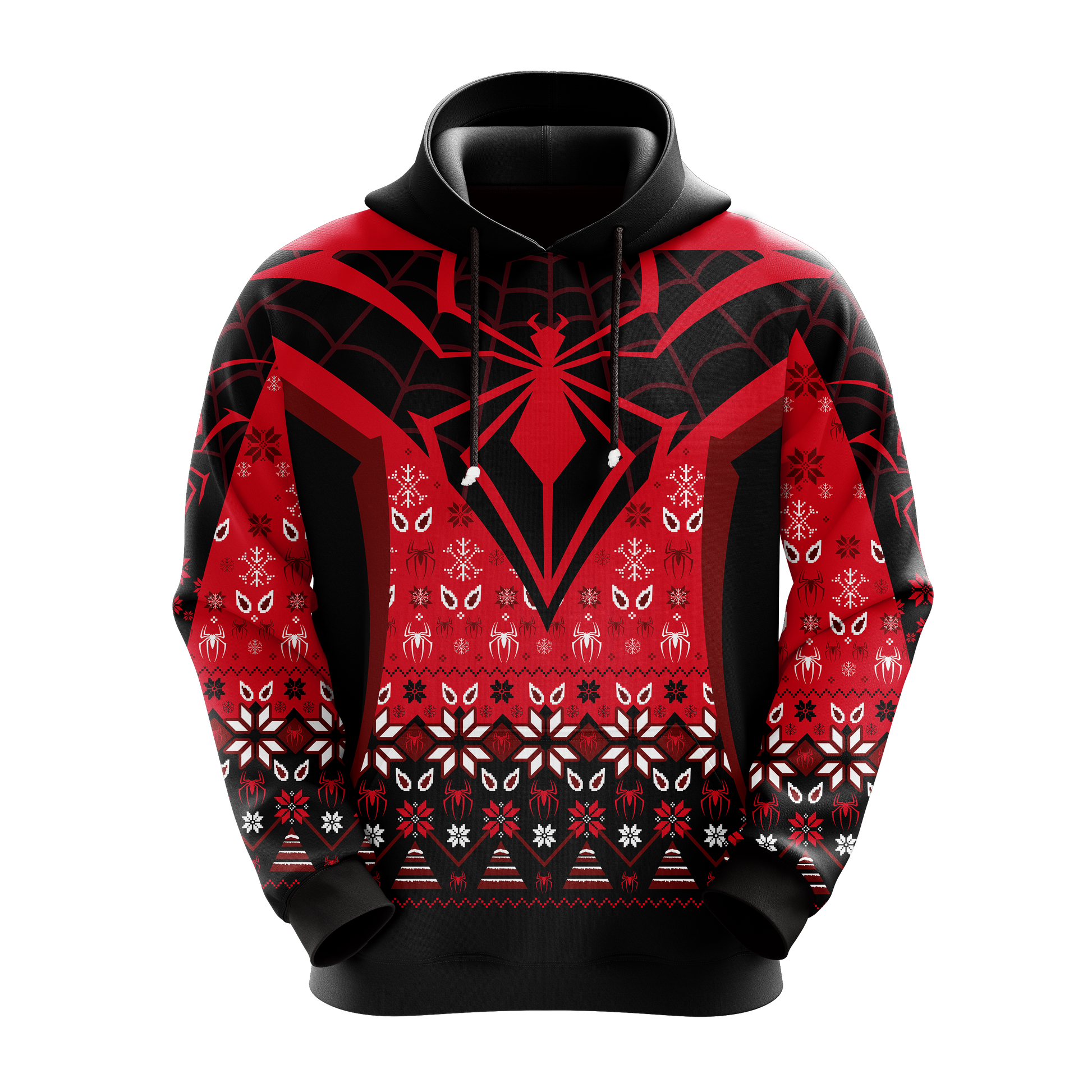 Spider Man Christmas Hoodie Spider Christmas Snowflakes Patterns Black Red Hoodie