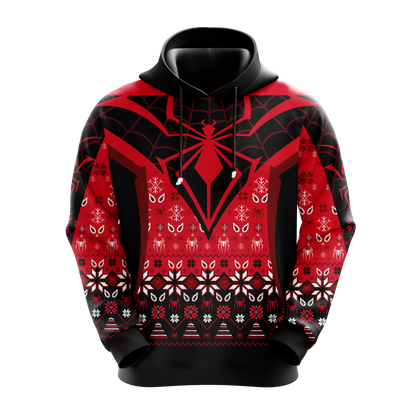 Spider Man Christmas Hoodie Spider Christmas Snowflakes Patterns Black Red Hoodie