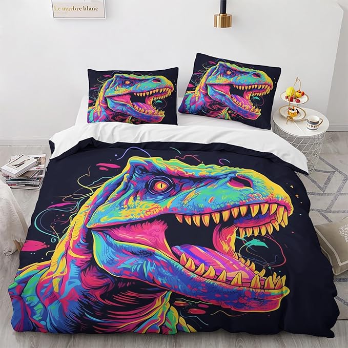 Dinosaur Bedding Set T-rex Dinosaur In Hot And Cold Color Duvet Covers Colorful Unique Gift