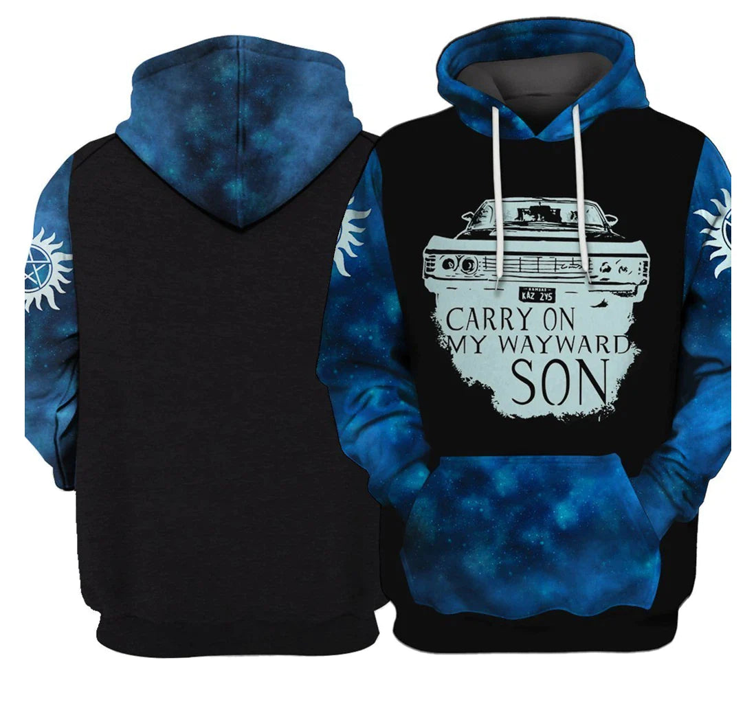 Supernatural Hoodie Carry On My Wayward Son Hoodie Black Blue Unisex