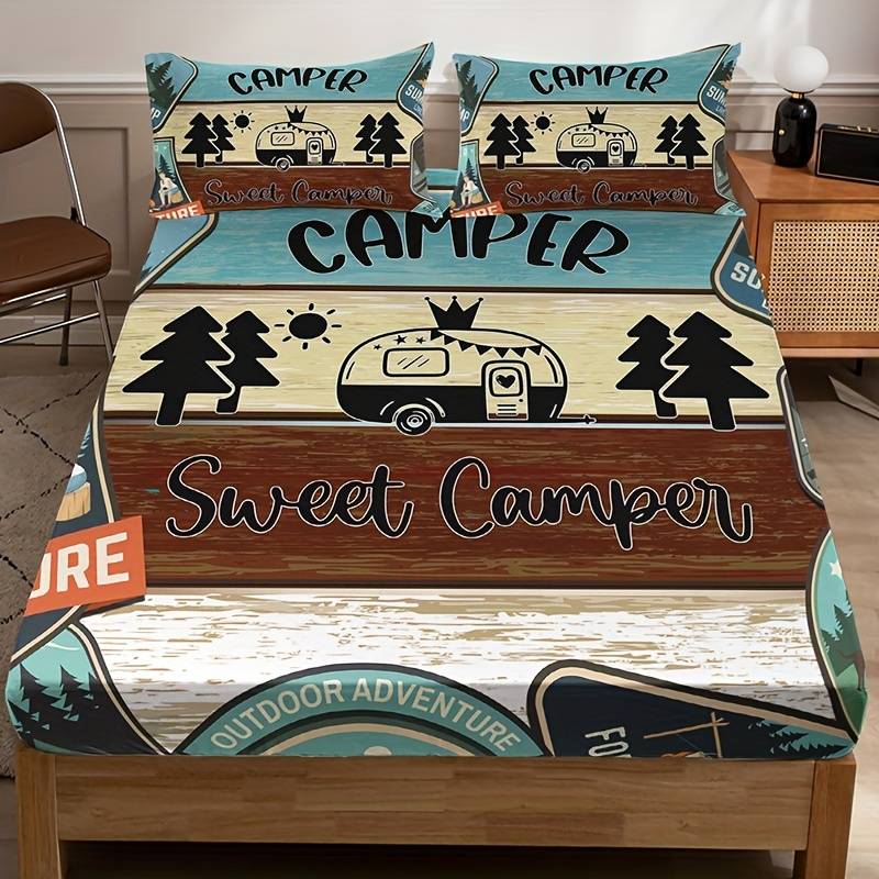 Camping Bedding Set Camper Sweet Camper Van Duvet Covers Colorful Uniq ...