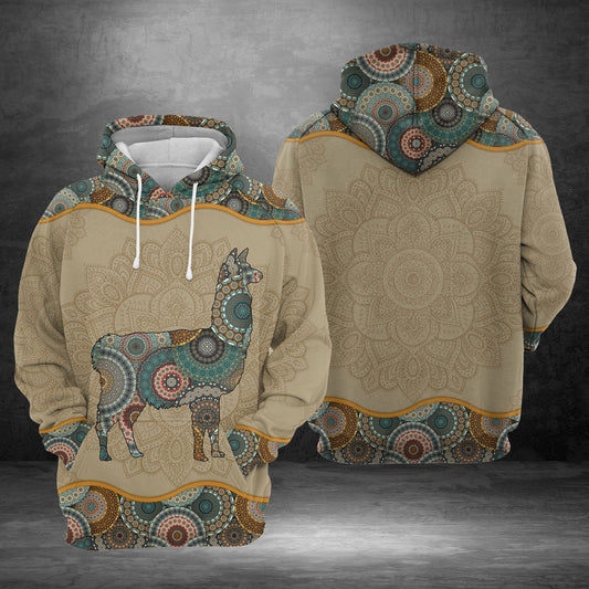 Llama Hoodie Llama Mandala Green Sand Color Hoodie