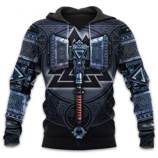  Viking Shirt Viking Hammer Valknut Symbol Norse Art Style Black T-shirt Viking Hoodie Adult Full Size