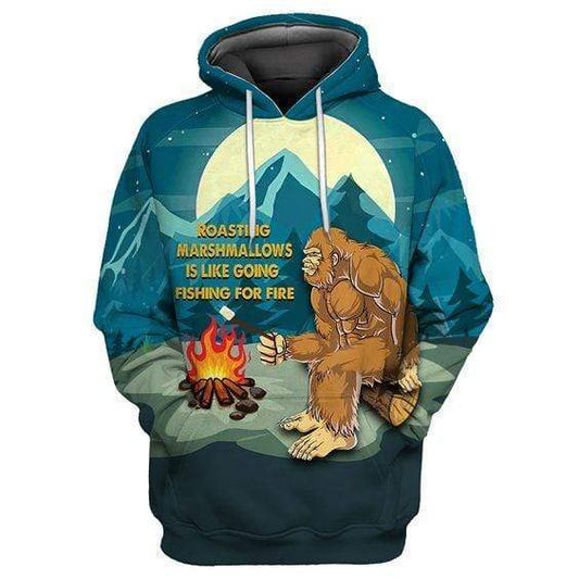 Unifinz Bigfoot Camping Hoodie Roasting Marshmallows Is Like Going Fishing For Fire Hoodie Apparel 2022