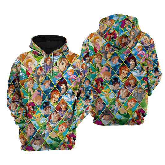 Peter Pan Zip Hoodie Peter Pan All Characters Graphic Zip Hoodie Colorful Unisex