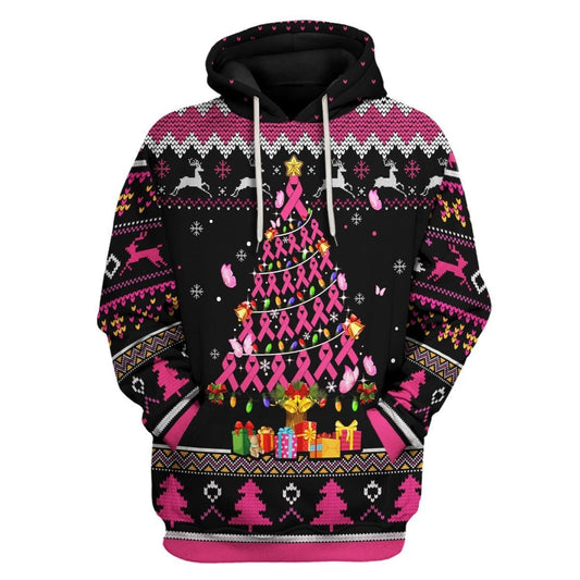  Breast Cancer T-shirt Breast Cancer Ribbon Christmas Tree Chritmas Pattern Black Pink Hoodie Apparel Adult Full Print