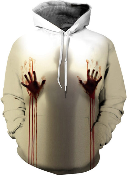  Halloween Hoodie Scary Bloody Hands Through Glass White Hoodie Apparel Unisex Full Size