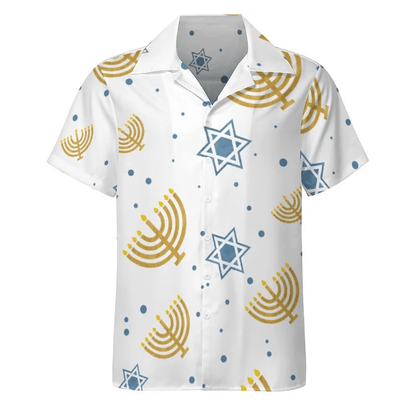 Hanukkah Hawaii Shirt Hanukkah Menorah Star Of David Pattern Aloha Shirt White Unisex