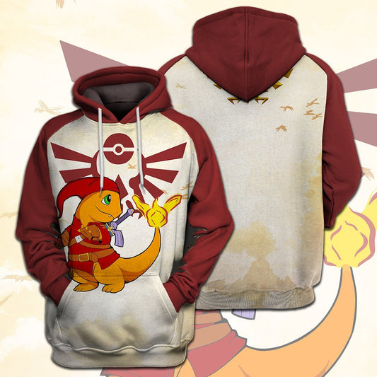 Unifinz Legend Of Zelda Pokemon Shirt Pokemon Charmander Link Crossover T-shirt Legend Of Zelda Hoodie 2022