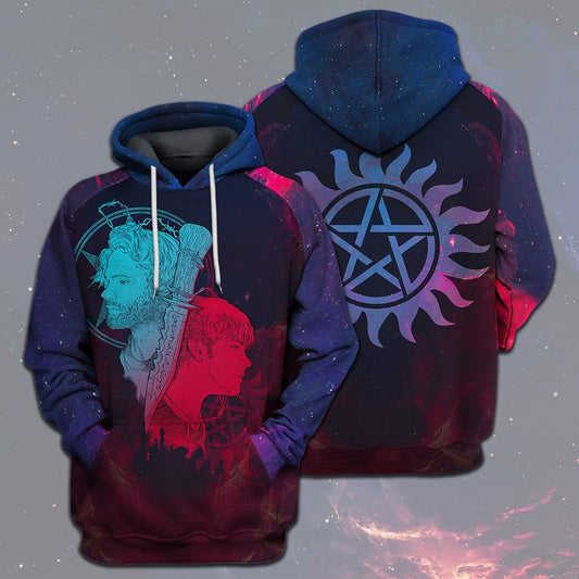  Supernatural T-shirt Dean And Sam Winchester Brothers Supernatural Logo Blue Red T-shirt Hoodie Adult Full Print