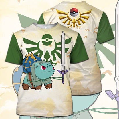 Unifinz Legend Of Zelda Pokemon Shirt Bullbasaur Link Crossover Swordmaster Green T-shirt Legend Of Zelda Hoodie 2022