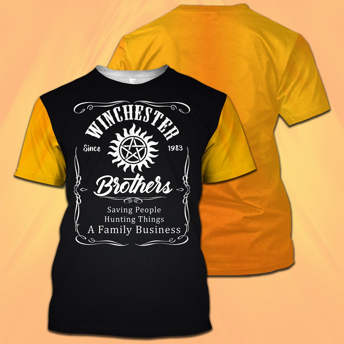  Supernatural T-shirt Winchester Brothers Saving People Hunting Things A Family Business Yellow T-shirt Hoodie Adult Full Print