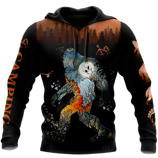 Unifinz Bigfoot Camping T-shirt Bigfoot Dark Tree Forest Hoodie Apparel Adult Full Print 2022