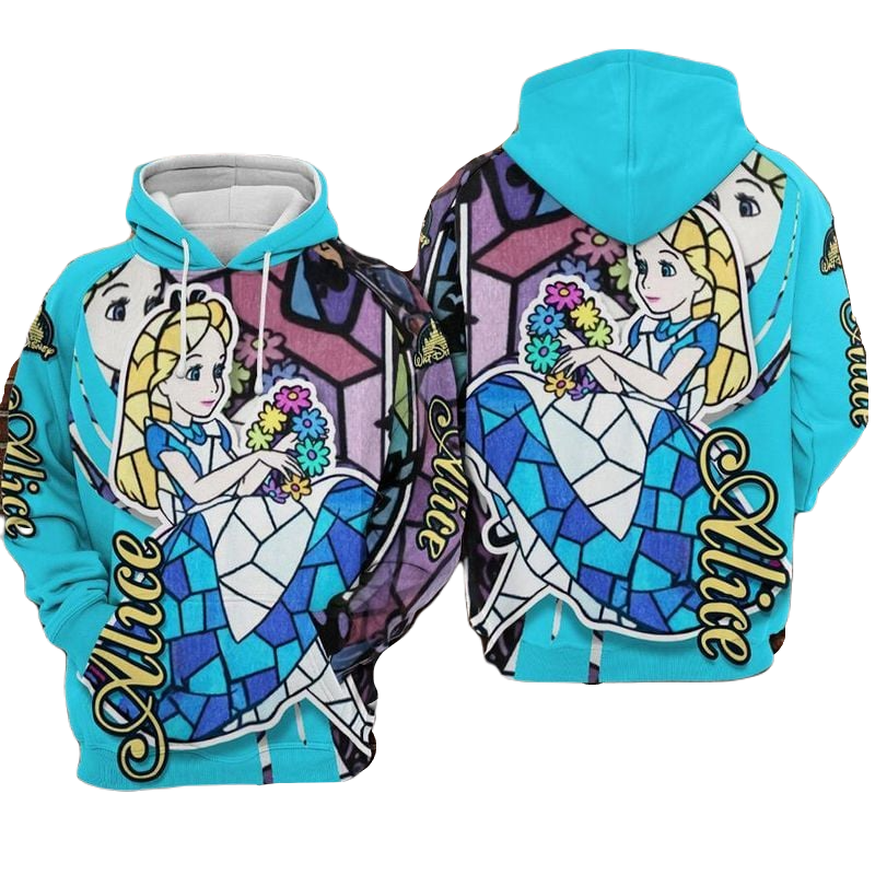 AIW Hoodie Alice Stained Glass Graphic Hoodie Blue Unisex