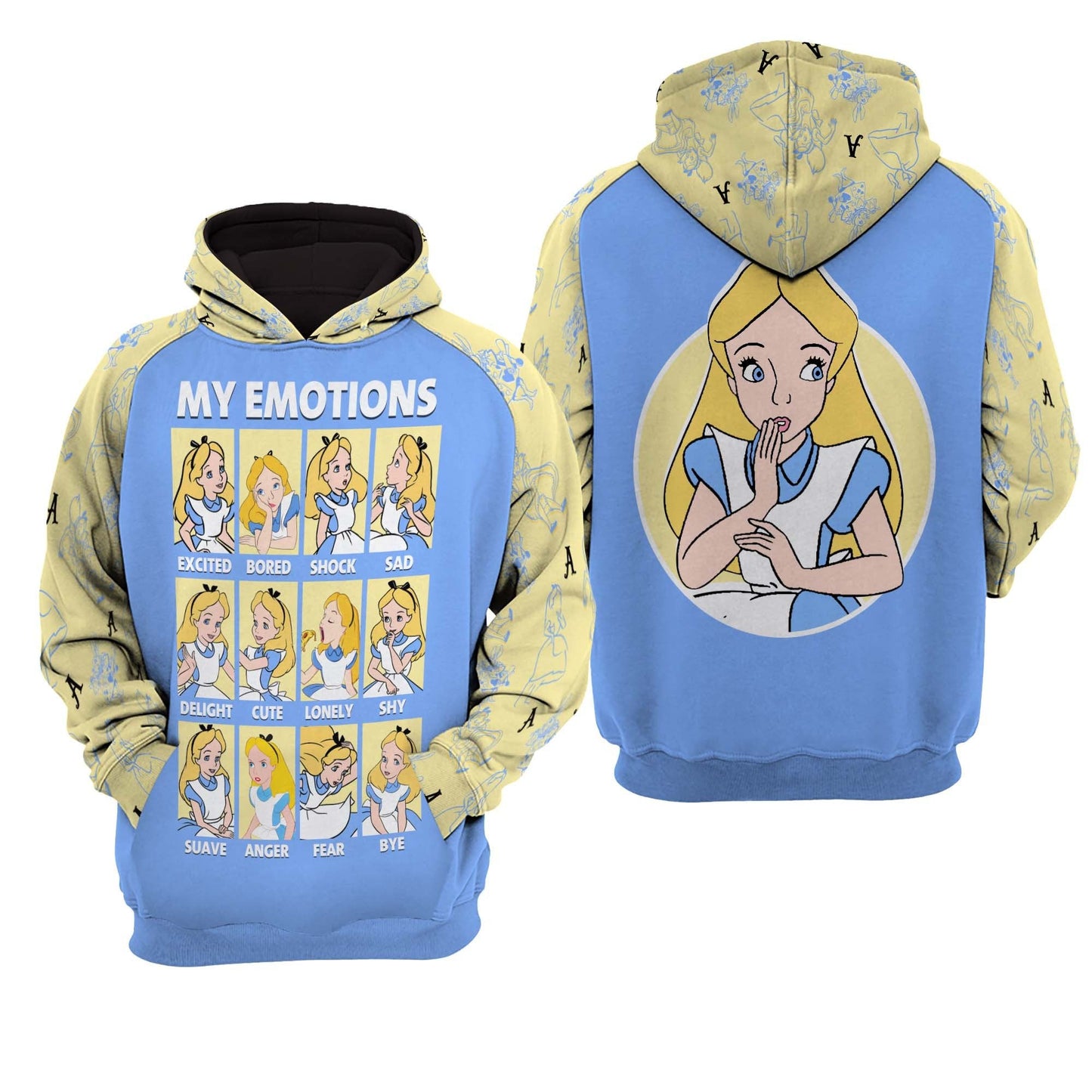 AIW Hoodie Alice My Emotions Graphic Hoodie Blue Yellow Unisex