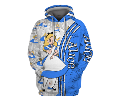 AIW Hoodie Alice Comic Style Pattern Hoodie Blue White Unisex