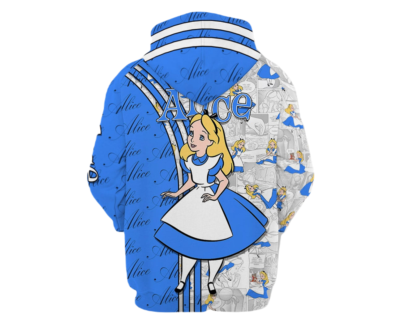 AIW Hoodie Alice Comic Style Pattern Hoodie Blue White Unisex