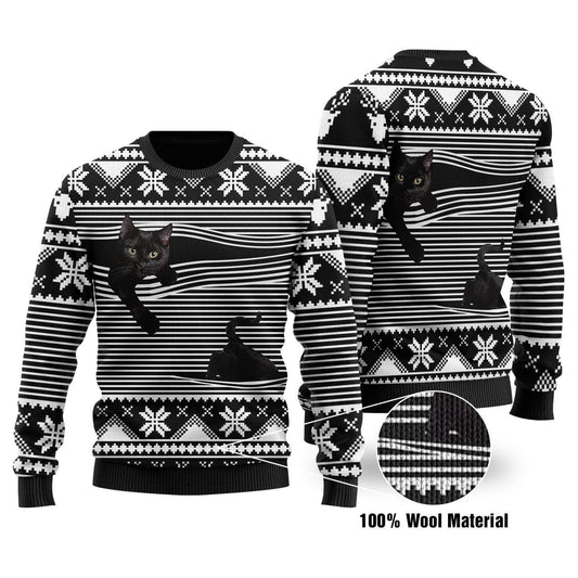 Cat Christmas Sweater Black Cat Christmas Pattern Black White 3d Ugly Sweater