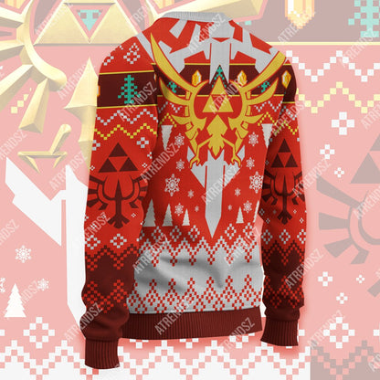 Unifinz Legend Of Zelda Ugly Sweater Red Hyrule And Triforce Symbol Sweater Legend Of Zelda Sweater 2023