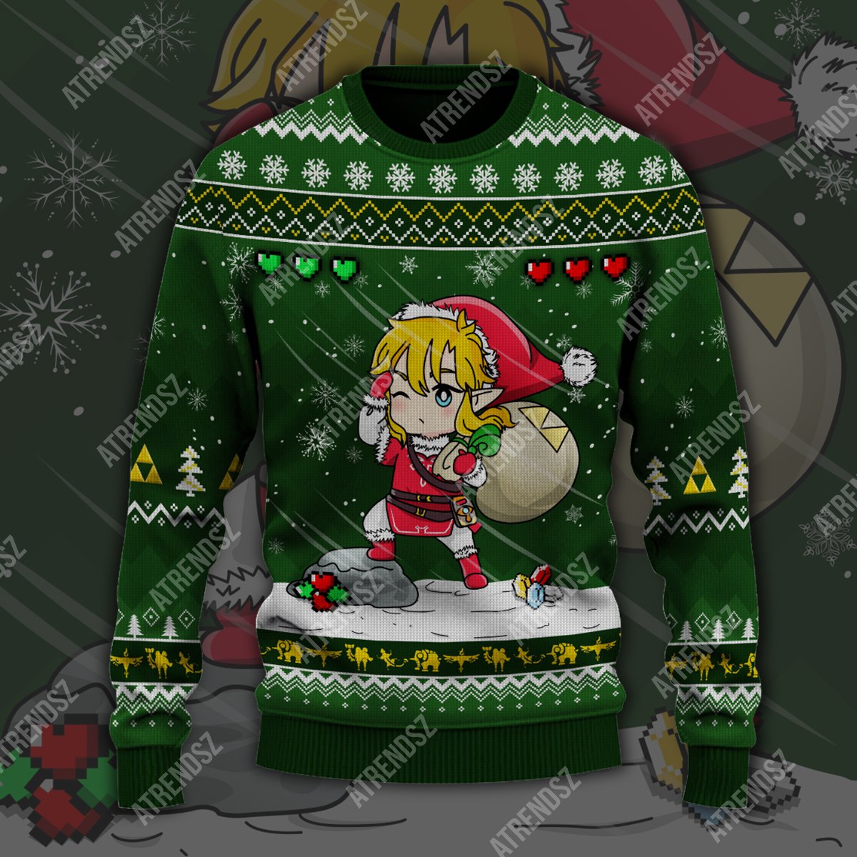 Unifinz Legend Of Zelda Sweater Cute Chibi Link Heart Lives Ugly Sweater Legend Of Zelda Ugly Sweater 2023