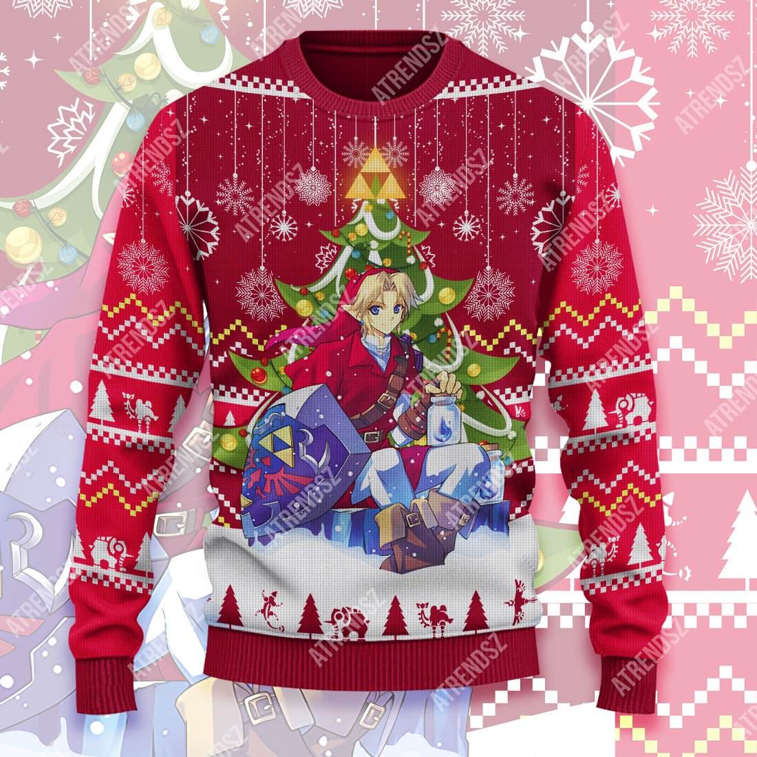 Unifinz Legend Of Zelda Ugly Sweater Link Under Christmas Tree Hyrule Symbol Sweater Legend Of Zelda Sweater 2023