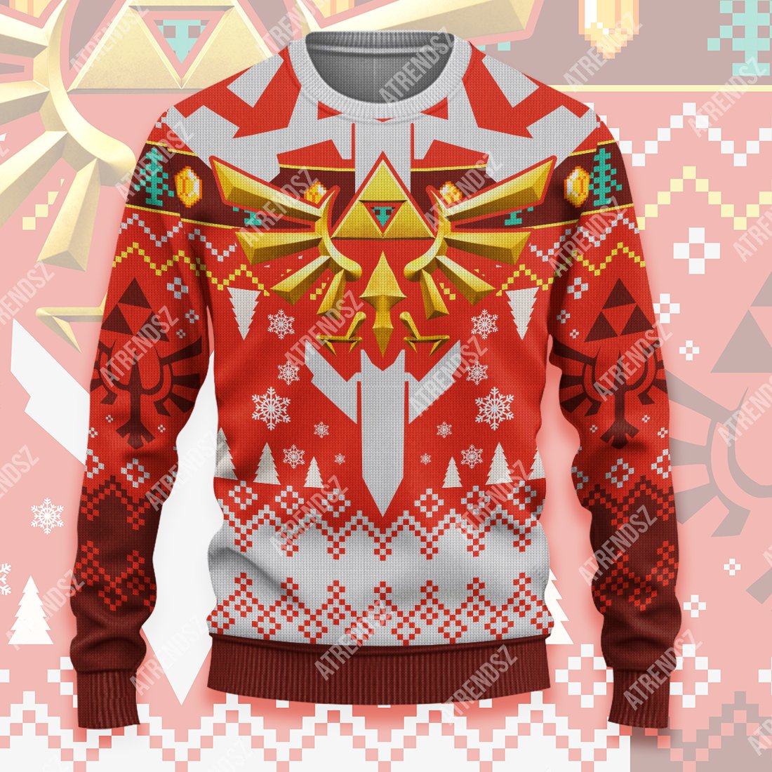 Unifinz Legend Of Zelda Ugly Sweater Red Hyrule And Triforce Symbol Sweater Legend Of Zelda Sweater 2023