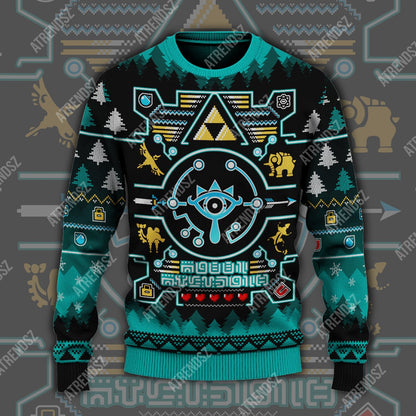 Unifinz Legend Of Zelda Ugly Sweater Sheikah Eye Triforce Symbol Sweater Legend Of Zelda Sweater