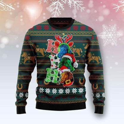 Horse Christmas Ugly Sweater Three Horses Ho Ho Ho Christmas Patterns Green Sweater