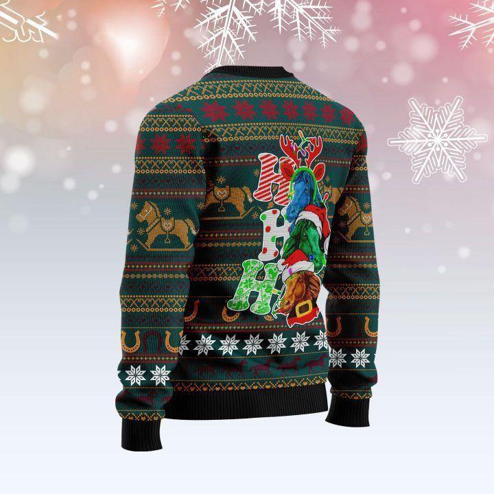 Horse Christmas Ugly Sweater Three Horses Ho Ho Ho Christmas Patterns Green Sweater