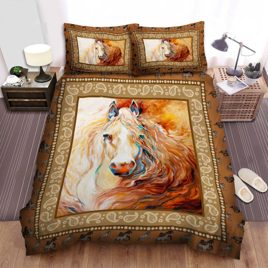 Horse Bedding Set Aesthetic Horse Painting Graphic Duvet Covers Brown Unique Gift