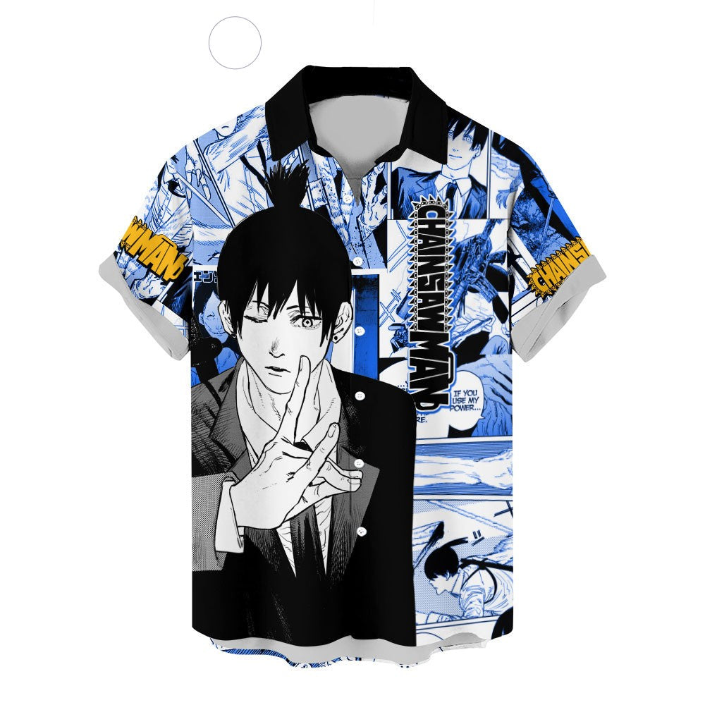 Chainsaw Man Hawaii Shirt Aki Hayakawa Character Manga Style Pattern Aloha Shirt Blue Unisex